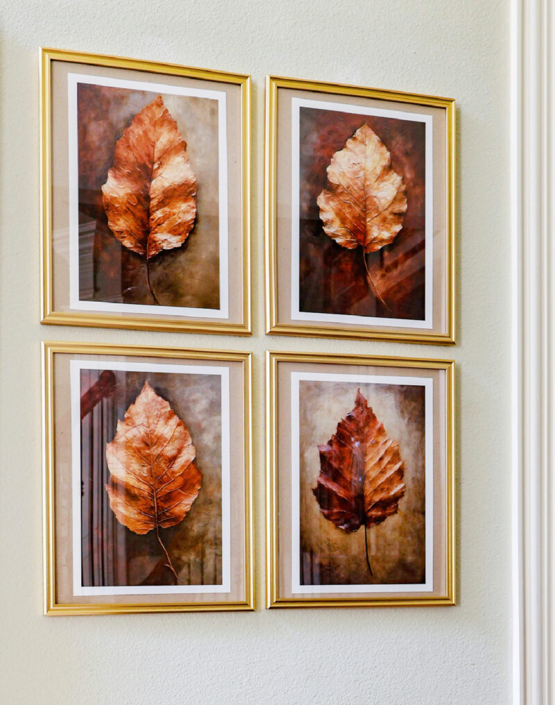 framed fall leaves in gold frames
