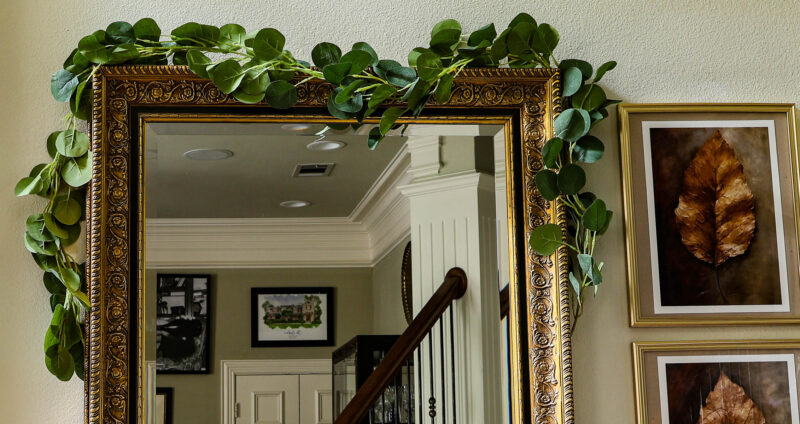 entryway fall vine garland on mirror
