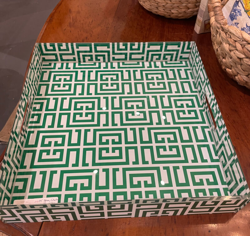 green and white graphic design acrylic tray