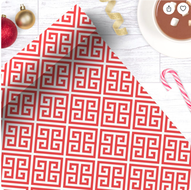 red Greek key wrapping paper