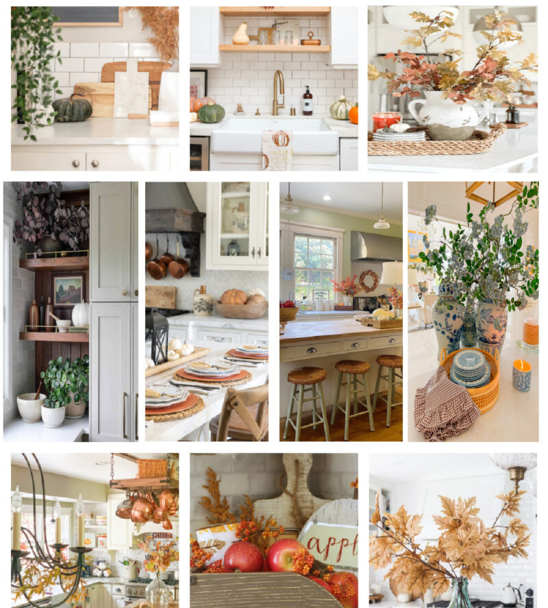 collage of fall kitchen decorating ideas