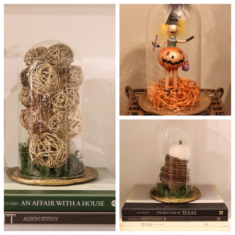three metallic clay tray and cloche displays