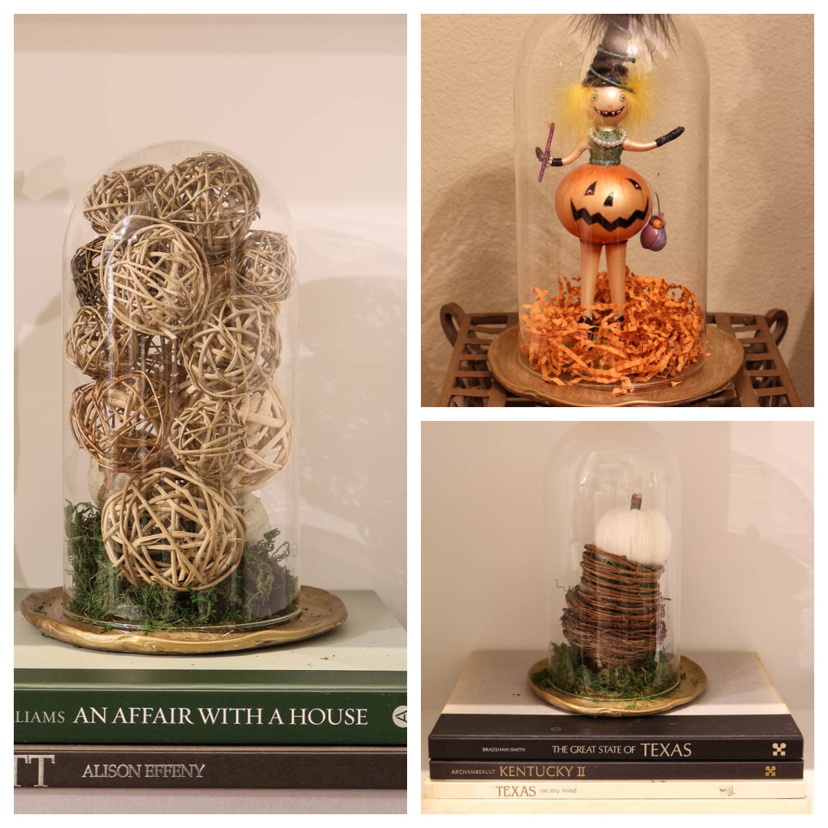 three metallic clay tray and cloche displays