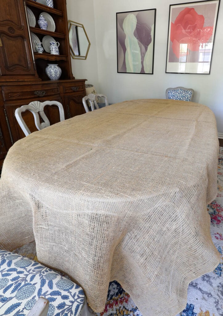 burlap tablecloth on dining room table