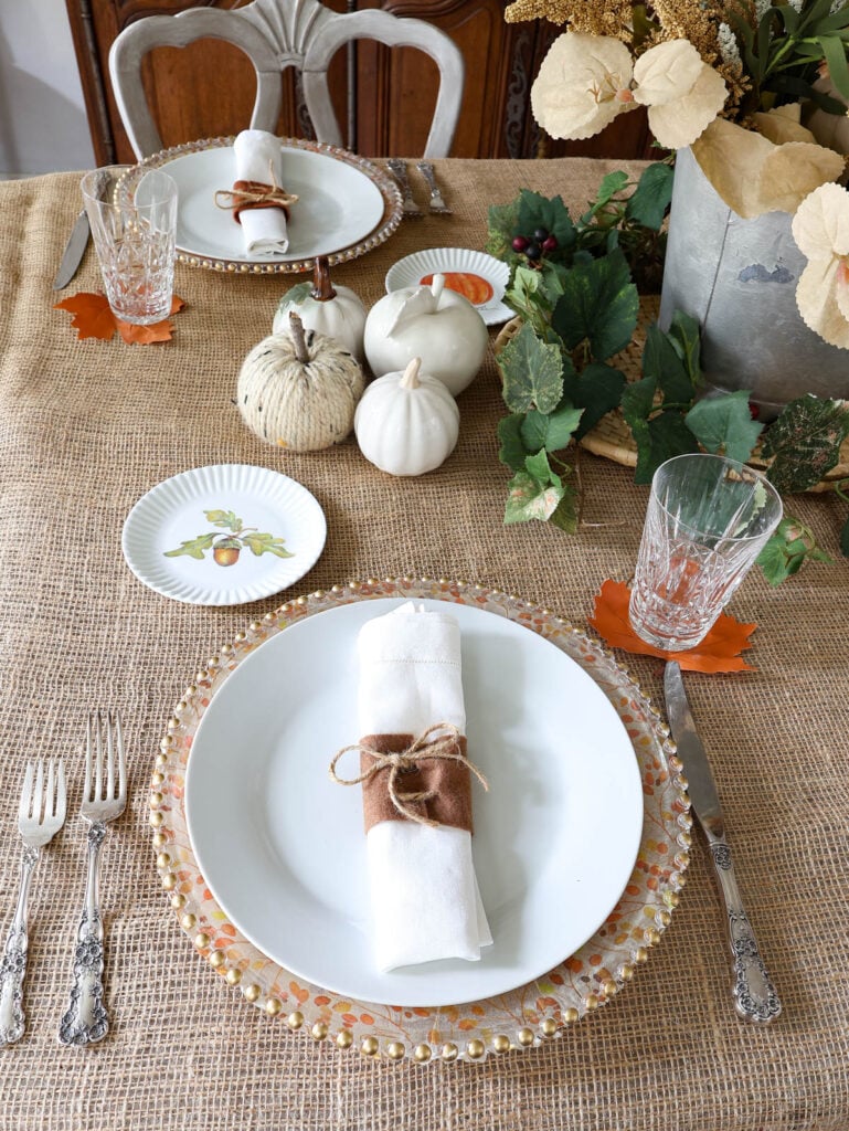 fall place setting with silver flatware