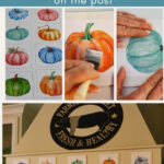 image of stovetop hood with faux pumpkin tiles and images of making pumpkin tiles