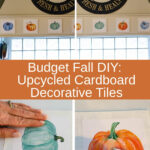 stovetop hood with faux pumpkin tiles and images of making pumpkin tiles