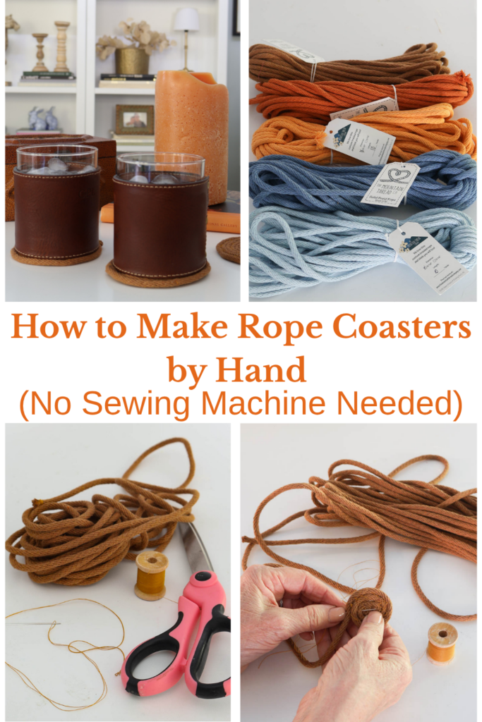 photos of handmade rope coasters on table